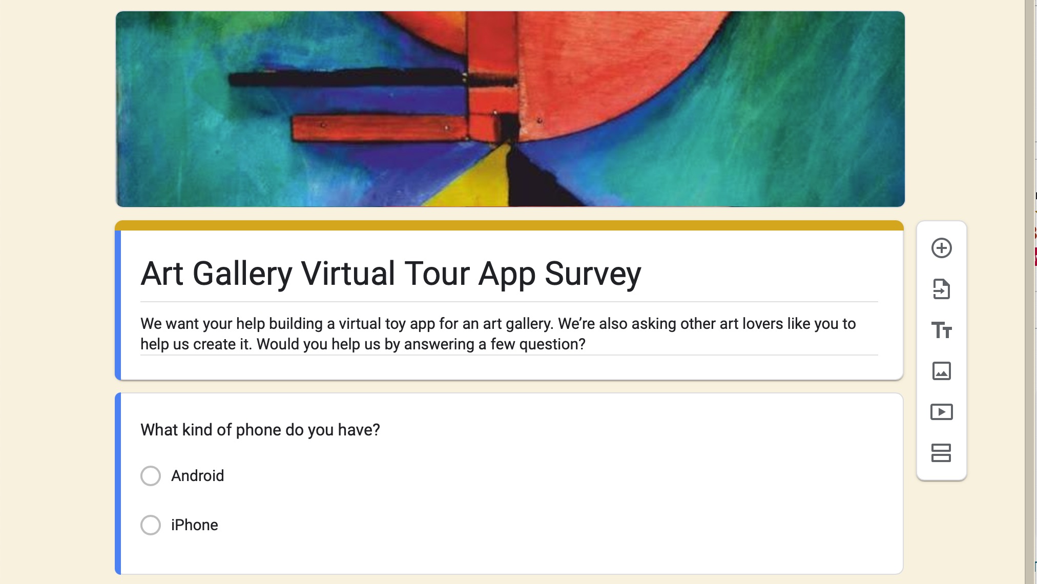 Preview of the virtual survey used to gather feature and content expectations.